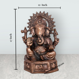 Ganesh Murti With Base - 17 x 12 Inches | Copper Oxidised Ganpati Idol/ Vinayaka Statue for Pooja/ 2.680 Kgs - Retail Maharaj