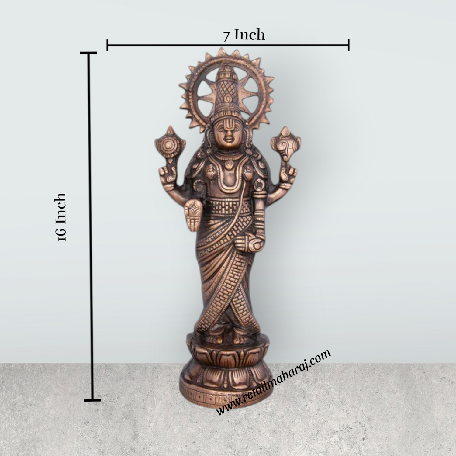 Standing Balaji Murti - 16 x 7 Inches | Copper Oxidised Balaji Idol/ Balaji Statue for Home Decor/ 1.100 Gms - Retail Maharaj