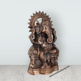 Ganesh Murti Sitting On Base - 19 X 10.5 Inches | Copper Oxidised Vinayaka Idol/ Ganpati Murti For Worship - Retail Maharaj