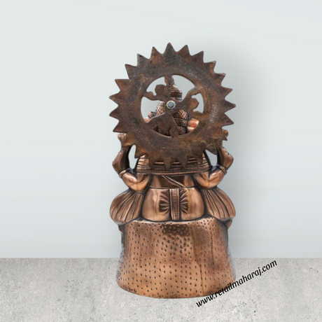 Ganesh Murti Sitting On Base - 19 X 10.5 Inches | Copper Oxidised Vinayaka Idol/ Ganpati Murti For Worship - Retail Maharaj