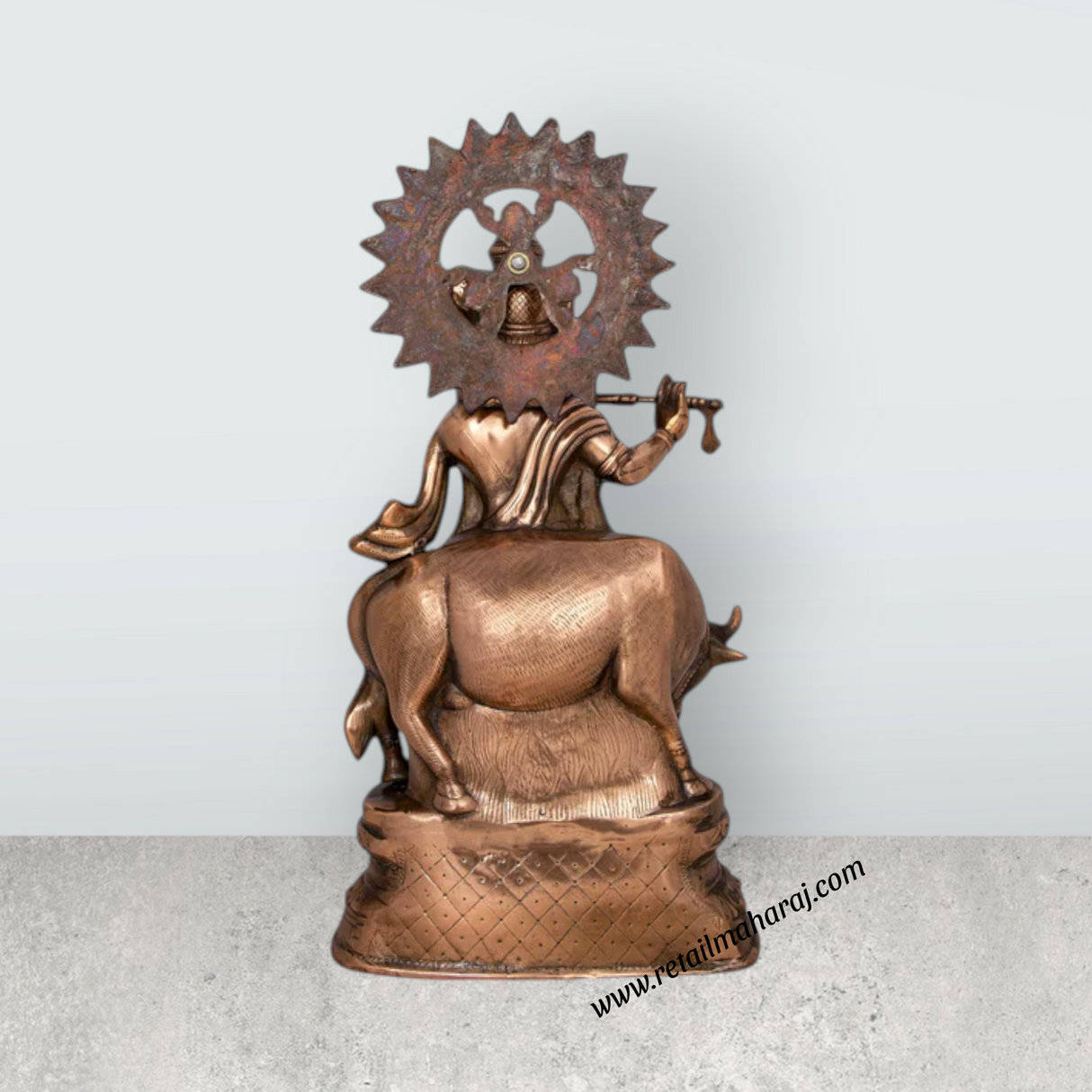 Krishna Murti - 28 x 10 Inches | Copper Oxidised Murti/ Cow Krishna Idol/ Standing Krishna Statue for Pooja/ 3.960 Kgs - Retail Maharaj