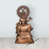 Krishna Murti - 28 x 10 Inches | Copper Oxidised Murti/ Cow Krishna Idol/ Standing Krishna Statue for Pooja/ 3.960 Kgs - Retail Maharaj