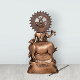 Krishna Murti - 28 x 10 Inches | Copper Oxidised Murti/ Cow Krishna Idol/ Standing Krishna Statue for Pooja/ 3.960 Kgs - Retail Maharaj