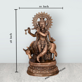 Krishna Murti - 28 x 10 Inches | Copper Oxidised Murti/ Cow Krishna Idol/ Standing Krishna Statue for Pooja/ 3.960 Kgs - Retail Maharaj