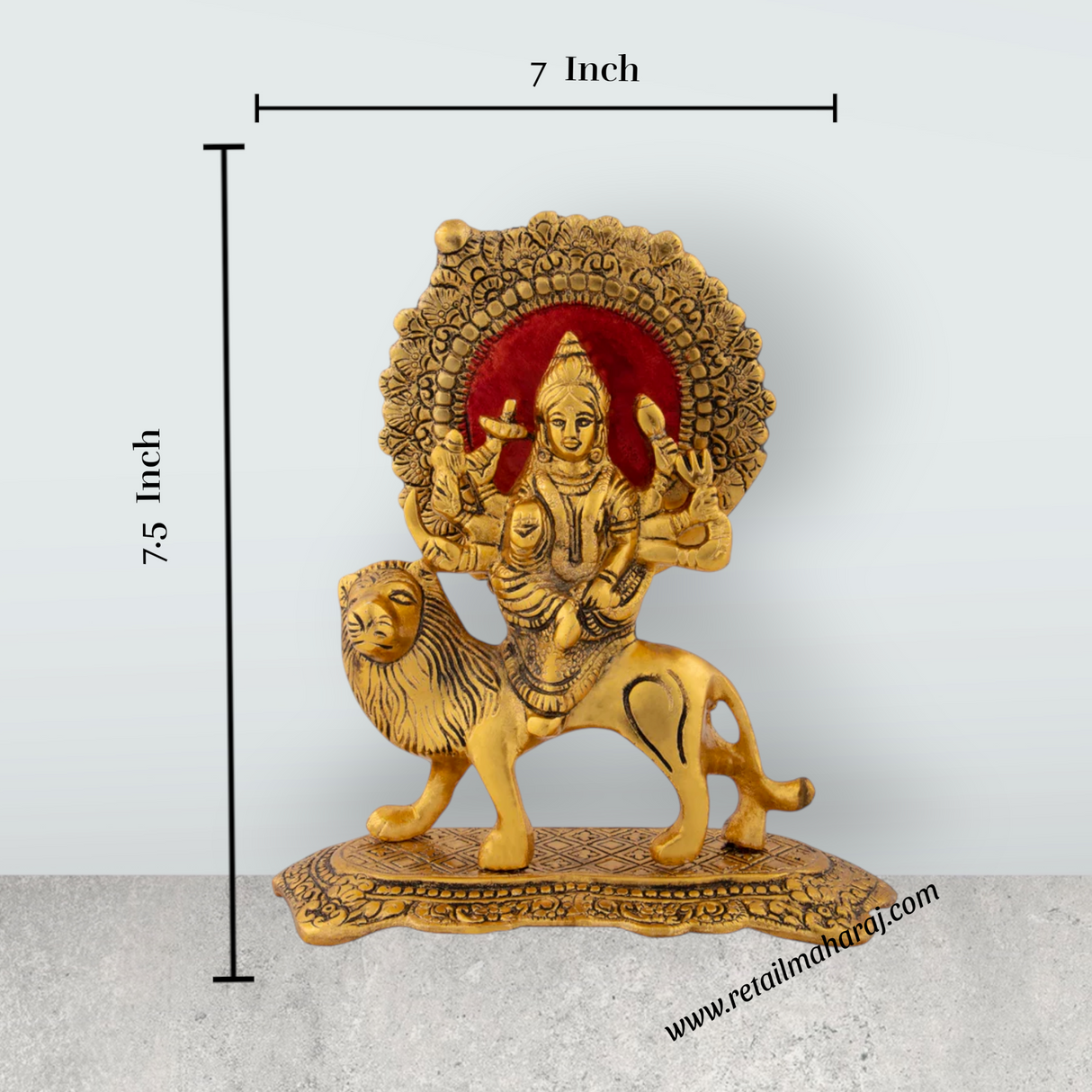Durga Murti - 7.5 x 7 Inches | Aluminium Idol/ Gold Antique Durga Mata for Pooja/ 800 Gms Approx - Retail Maharaj