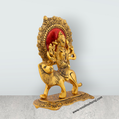 Durga Murti - 7.5 x 7 Inches | Aluminium Idol/ Gold Antique Durga Mata for Pooja/ 800 Gms Approx - Retail Maharaj