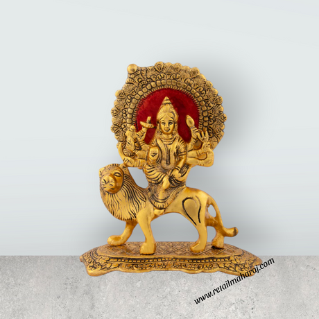 Durga Murti - 7.5 x 7 Inches | Aluminium Idol/ Gold Antique Durga Mata for Pooja/ 800 Gms Approx - Retail Maharaj