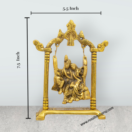 Radha Krishna Jhula - 7.5 x 5.5 Inches | Gold Polish Radha Krishna Jhoola/ Radha Krishna With Jhula for Pooja/ 245 Gms - Retail Maharaj