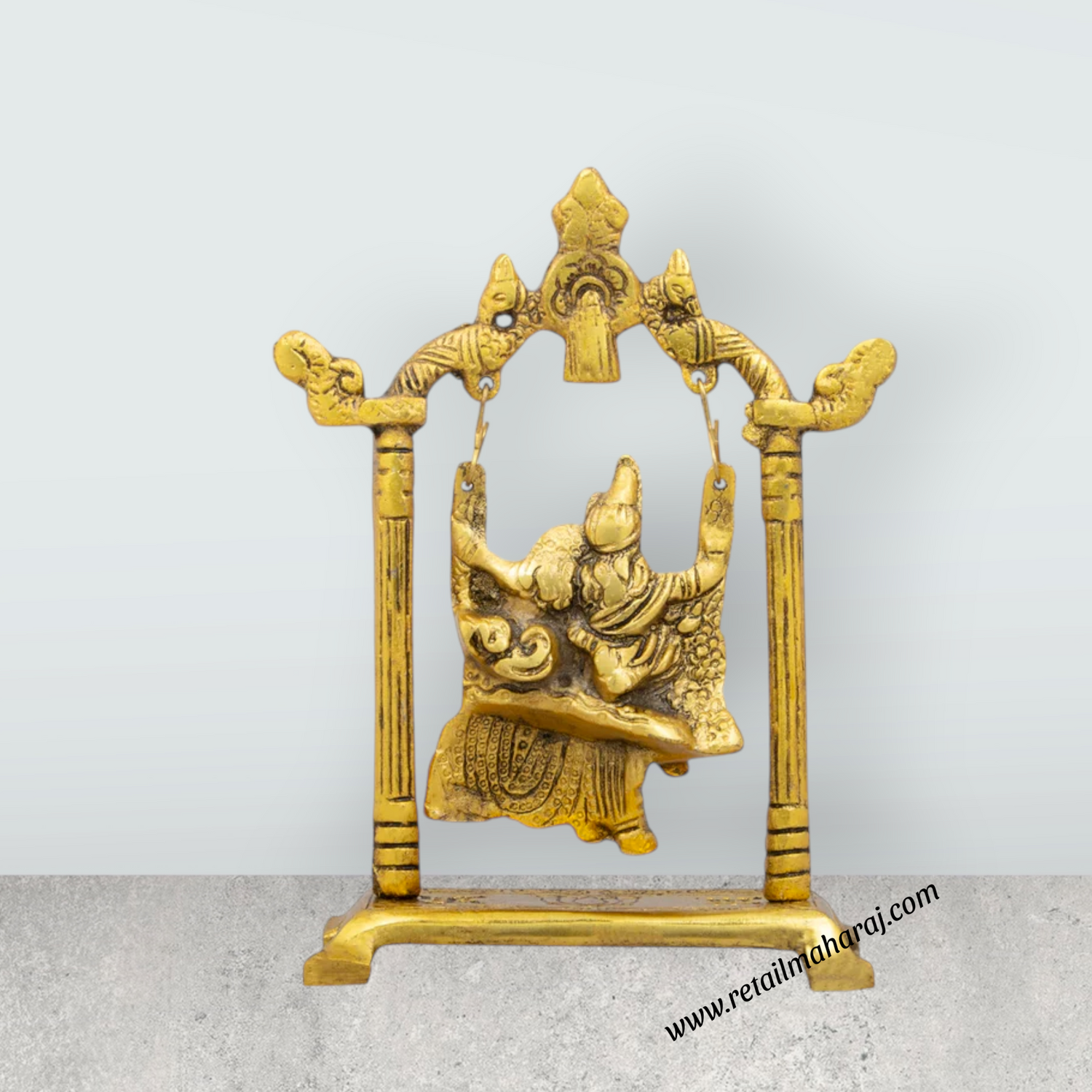 Radha Krishna Jhula - 7.5 x 5.5 Inches | Gold Polish Radha Krishna Jhoola/ Radha Krishna With Jhula for Pooja/ 245 Gms - Retail Maharaj