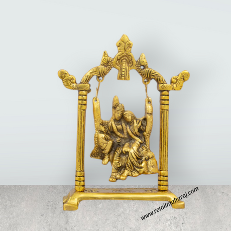 Radha Krishna Jhula - 7.5 x 5.5 Inches | Gold Polish Radha Krishna Jhoola/ Radha Krishna With Jhula for Pooja/ 245 Gms - Retail Maharaj