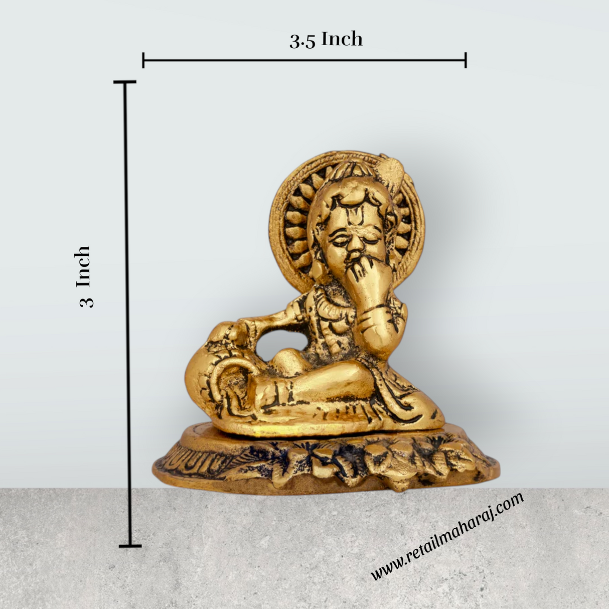 Butter Krishna Idol - 3 x 3.5 Inches | Aluminium Krishna Idol/ Gold Polish Krishna Statue for Pooja/ 180 Gms - Retail Maharaj