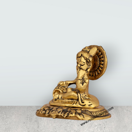 Butter Krishna Idol - 3 x 3.5 Inches | Aluminium Krishna Idol/ Gold Polish Krishna Statue for Pooja/ 180 Gms - Retail Maharaj