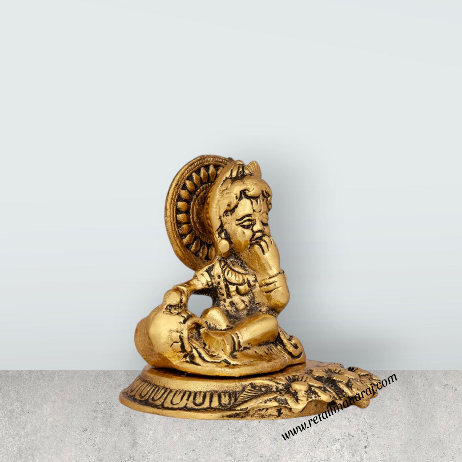 Butter Krishna Idol - 3 x 3.5 Inches | Aluminium Krishna Idol/ Gold Polish Krishna Statue for Pooja/ 180 Gms - Retail Maharaj