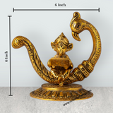 Laptop Ganesh Murti Sitting On Peacock Base - 6 x 6 Inches | Aluminium & Gold Polish Vinayaka Statue for Home - Retail Maharaj