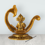 Laptop Ganesh Murti Sitting On Peacock Base - 6 x 6 Inches | Aluminium & Gold Polish Vinayaka Statue for Home - Retail Maharaj