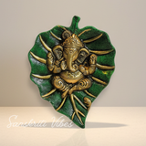 Metal Patta Ganesh Set of 2 Multicolour Handmade Decorative Showpiece – 18 cm Aluminium Ganpati Leaf Art for Home Decor (Glossy Finish, Made in India)