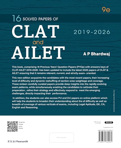 Pearson'26| 16 years Solved Papers of CLAT and AILET 2019-2026|Free PU and DU papers online| Separate units on Logical Reasoning and Analytical Reasoning|2 Mock Papers with solutions - Retail Maharaj