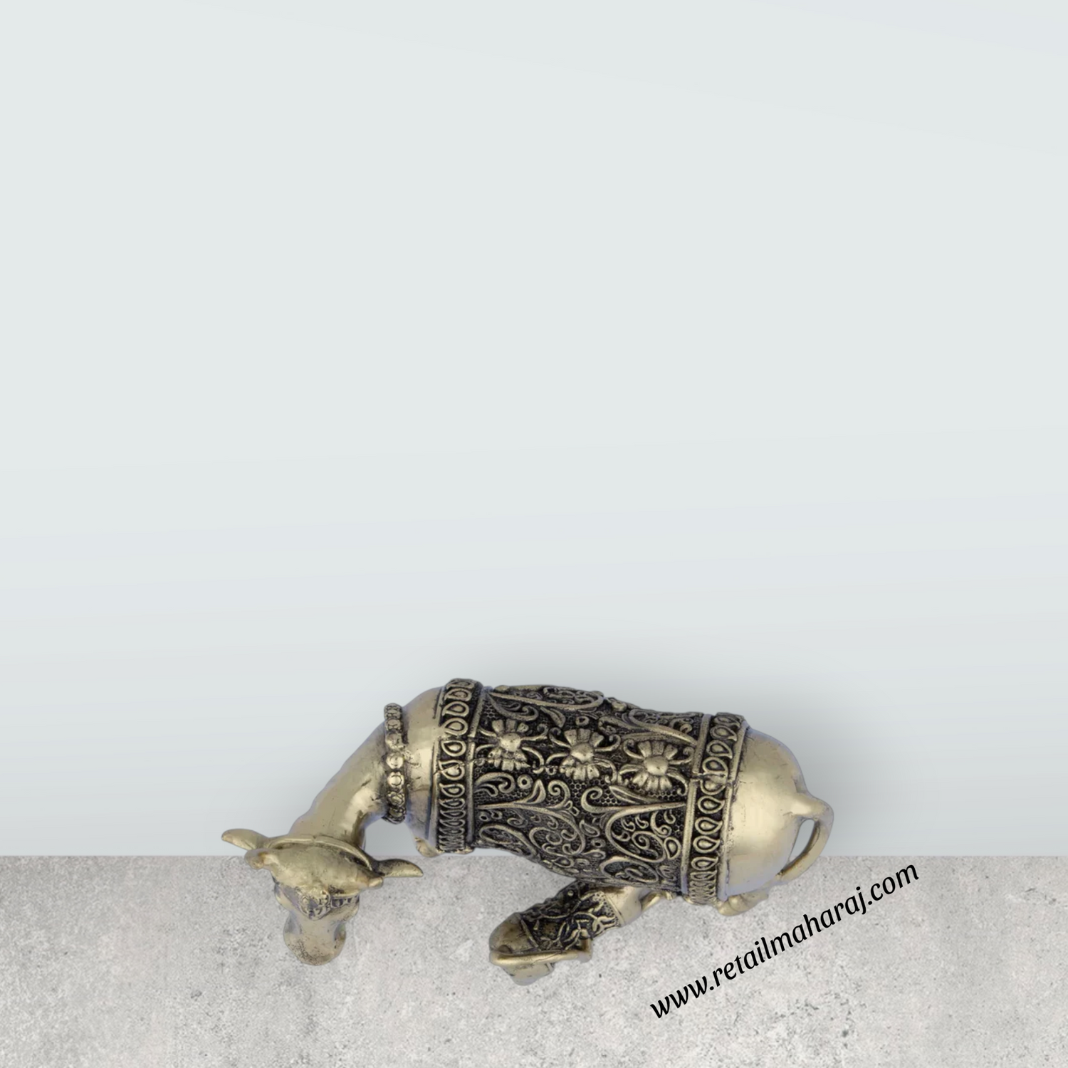 Cow and Calf Idol - 3 x 4 Inches | Brass Kamadhenu Statue/ Cow Calf Idol for Pooja/ 200 Gms Approx - Retail Maharaj