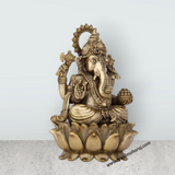 Ganesh Murti - 6 x 4 Inches | Brass Vinayaka Idol / Ganesh Sitting On Lotus for Pooja/ 680 Gms Approx - Retail Maharaj
