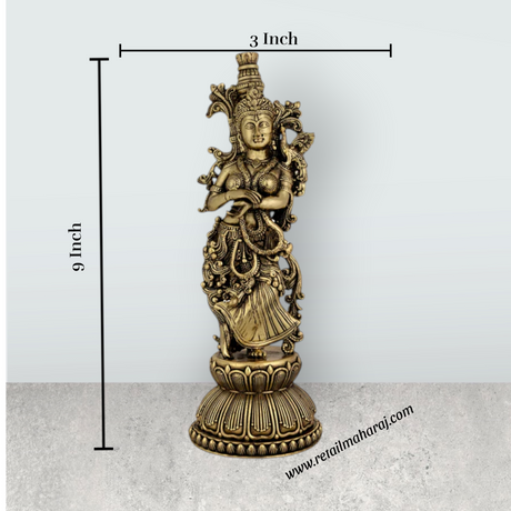 Radha Standing On Base Murti – Antique Brass Idol / Radha Statue for Home & Pooja (9 x 3 Inches) - Retail Maharaj