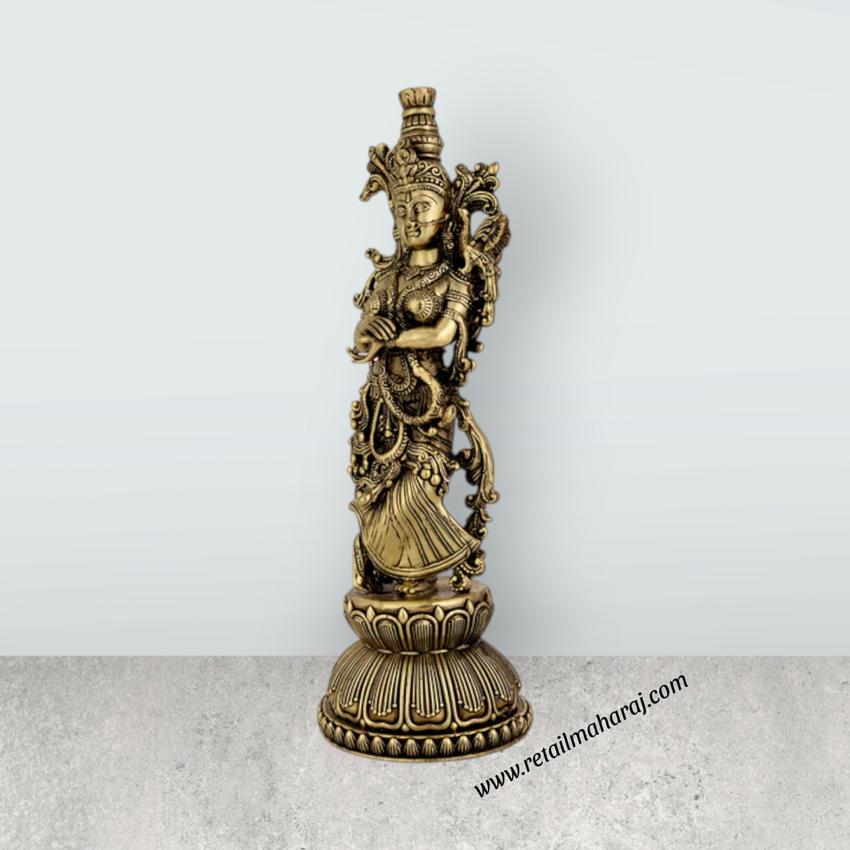 Radha Standing On Base Murti – Antique Brass Idol / Radha Statue for Home & Pooja (9 x 3 Inches) - Retail Maharaj
