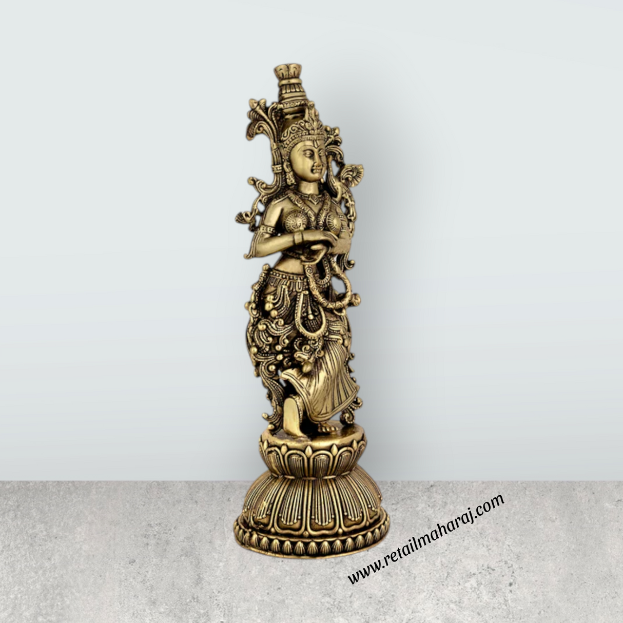 Radha Standing On Base Murti – Antique Brass Idol / Radha Statue for Home & Pooja (9 x 3 Inches) - Retail Maharaj