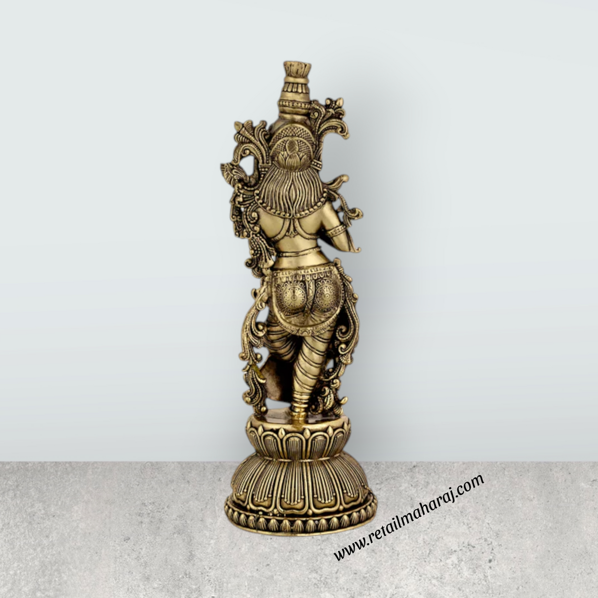 Radha Standing On Base Murti – Antique Brass Idol / Radha Statue for Home & Pooja (9 x 3 Inches) - Retail Maharaj