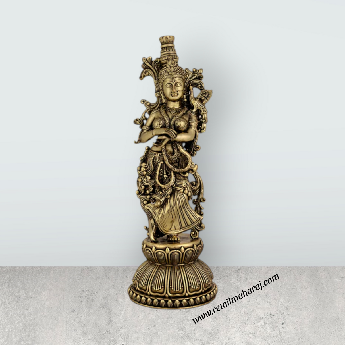 Radha Standing On Base Murti – Antique Brass Idol / Radha Statue for Home & Pooja (9 x 3 Inches) - Retail Maharaj