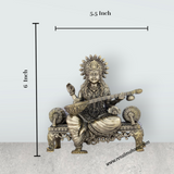 Saraswati Murti - 6 x 5.5 Inches | Saraswati Sitting On Sinhasan/ Brass Idol for Pooja/ 805 Gms Approx - Retail Maharaj