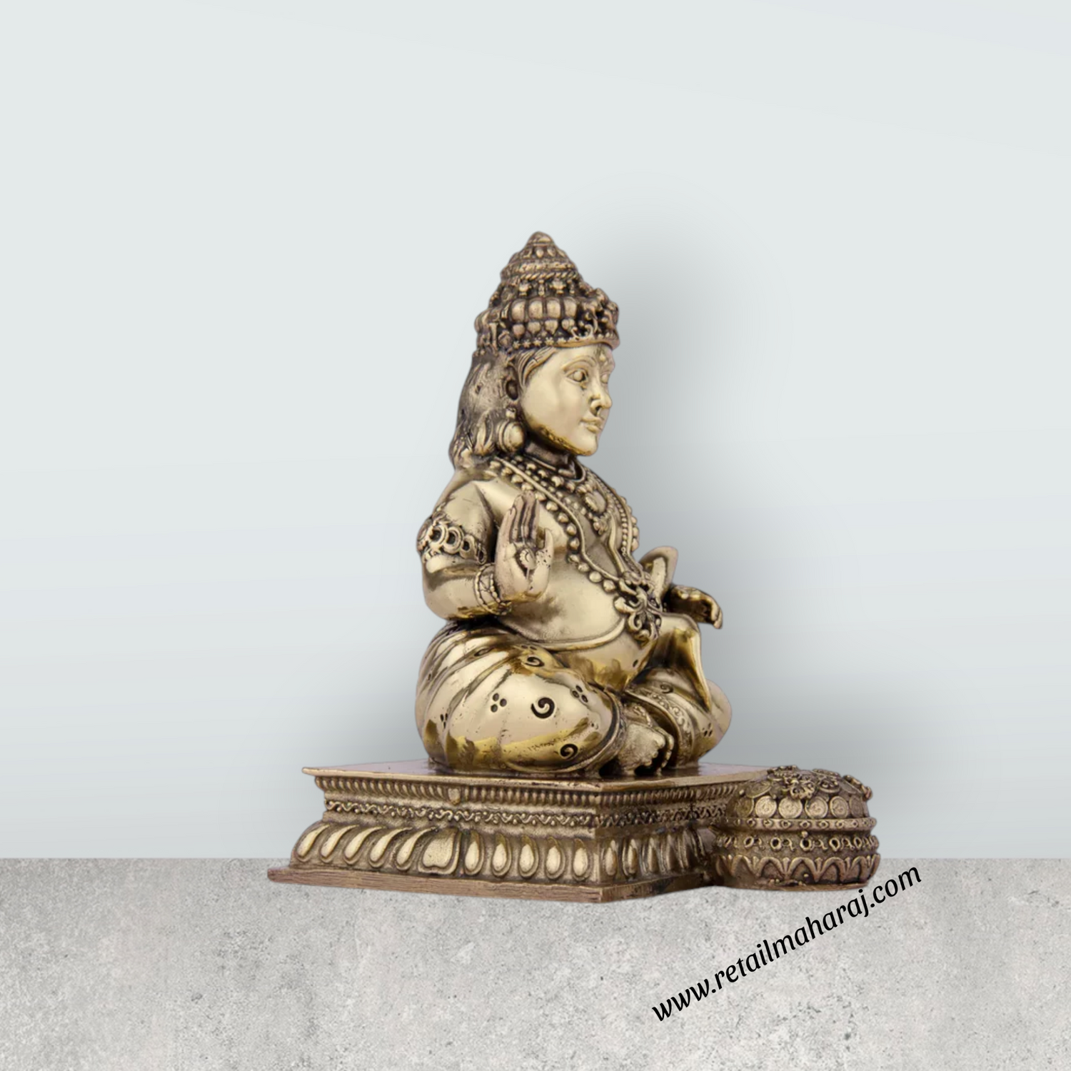 Kubera Statue - 5 x 3.75 Inches | Brass Idol/ Kuber Murti for Pooja/ 420 Gms Approx - Retail Maharaj