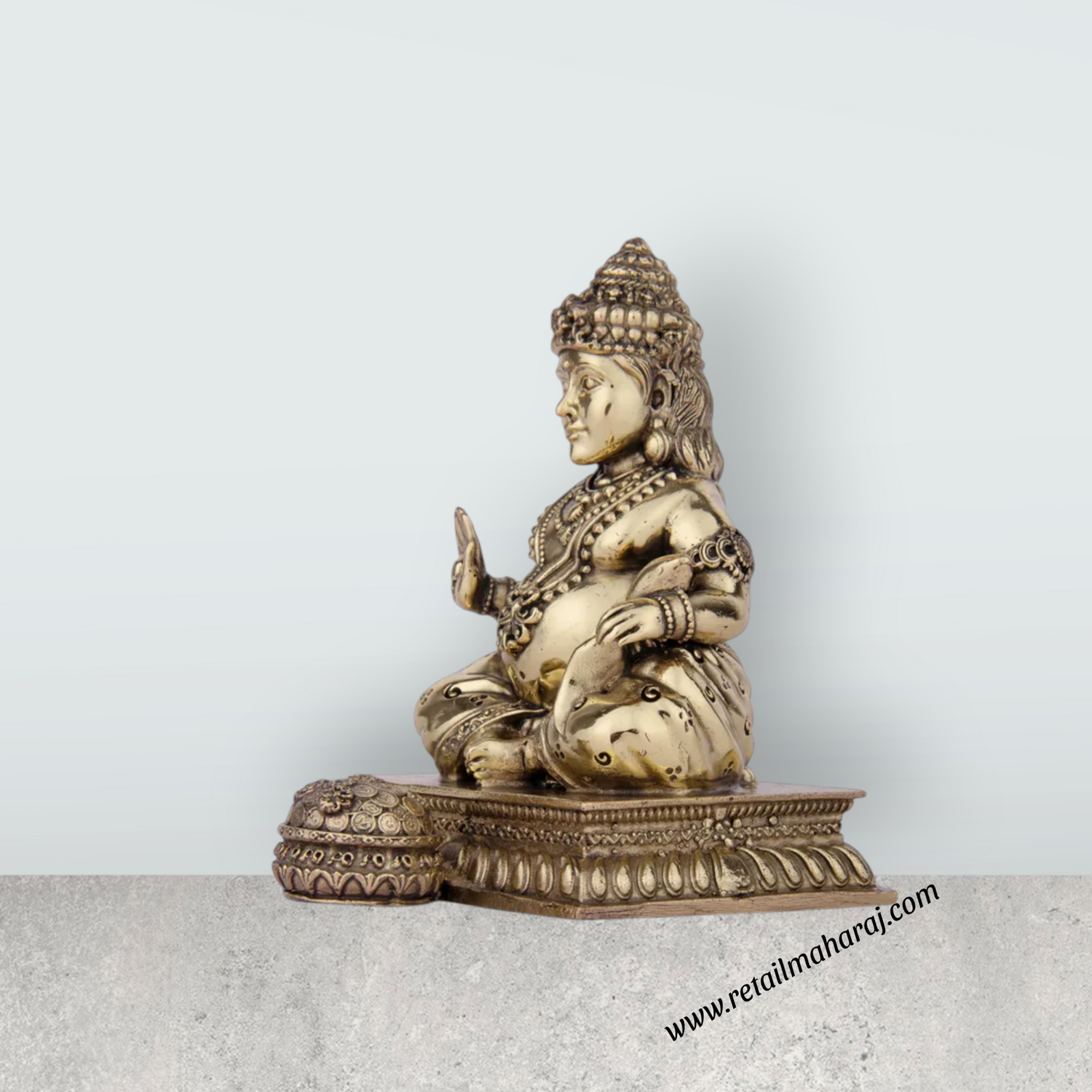 Kubera Statue - 5 x 3.75 Inches | Brass Idol/ Kuber Murti for Pooja/ 420 Gms Approx - Retail Maharaj