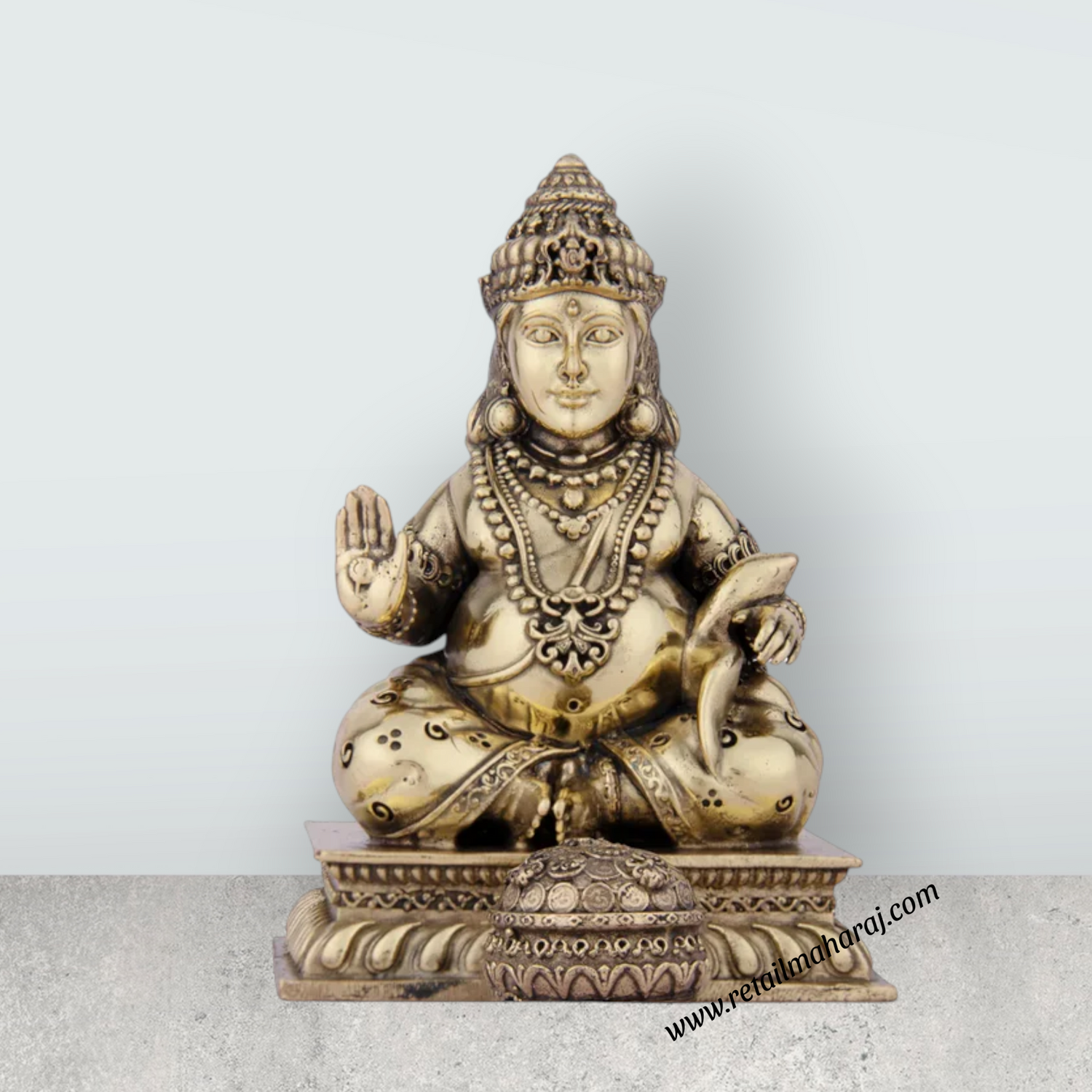 Kubera Statue - 5 x 3.75 Inches | Brass Idol/ Kuber Murti for Pooja/ 420 Gms Approx - Retail Maharaj