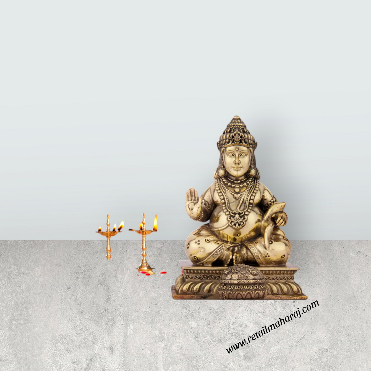 Kubera Statue - 5 x 3.75 Inches | Brass Idol/ Kuber Murti for Pooja/ 420 Gms Approx - Retail Maharaj