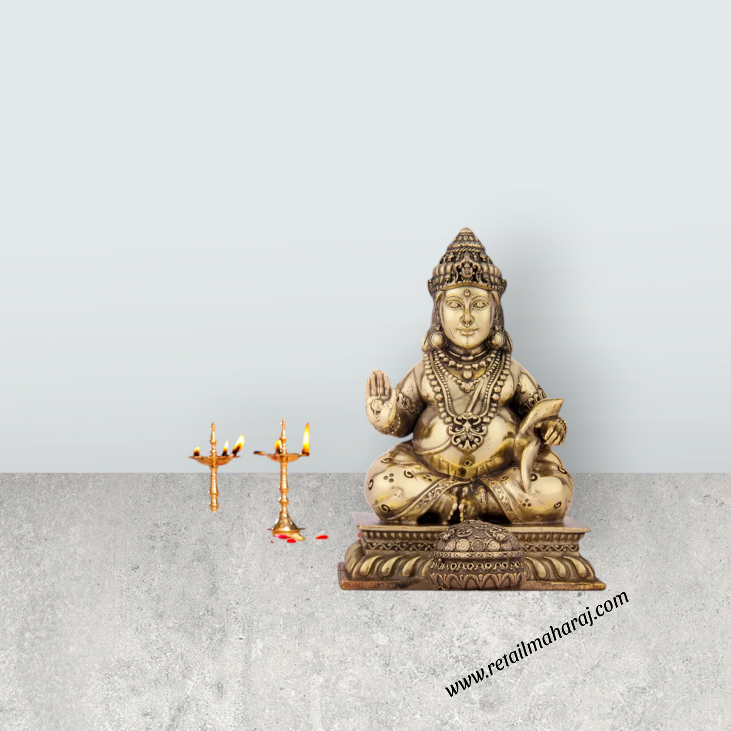 Kubera Statue - 5 x 3.75 Inches | Brass Idol/ Kuber Murti for Pooja/ 420 Gms Approx - Retail Maharaj