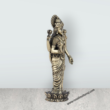 Laxmi Devi Statue - 5 x 2 Inches | Lakshmi Statue Standing On Lotus / Brass Idol/ Maha Laxmi Idol for Pooja/ 140 Gms Approx - Retail Maharaj