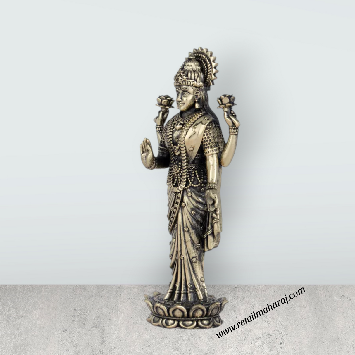 Laxmi Devi Statue - 5 x 2 Inches | Lakshmi Statue Standing On Lotus / Brass Idol/ Maha Laxmi Idol for Pooja/ 140 Gms Approx - Retail Maharaj