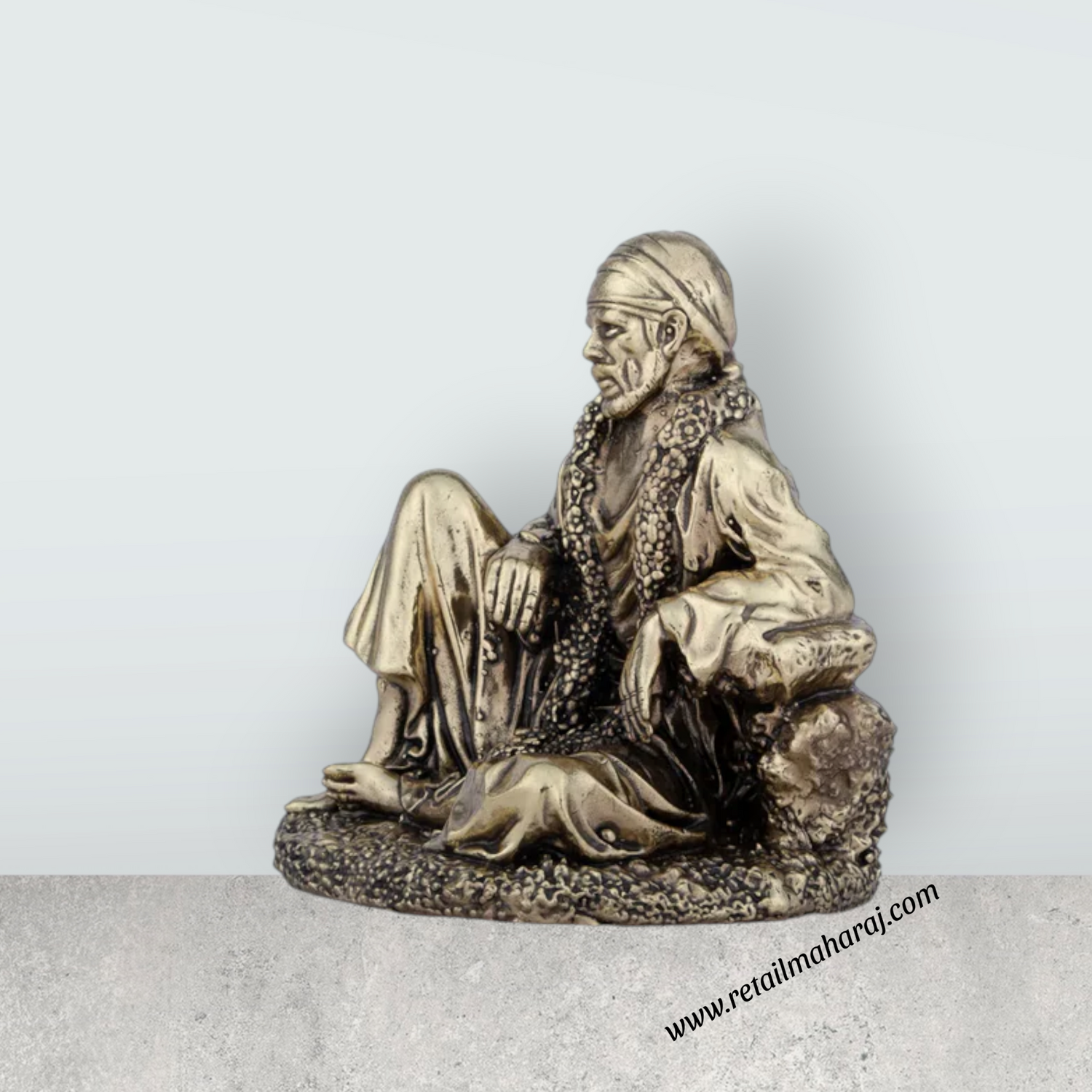 Saibaba Statue - 4 x 3.25 Inches | Saibaba Sitting Idol/ Brass Idol/ Sai Baba Vigraham for Pooja/ 280 Gms Approx - Retail Maharaj