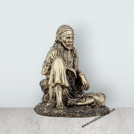 Saibaba Statue - 4 x 3.25 Inches | Saibaba Sitting Idol/ Brass Idol/ Sai Baba Vigraham for Pooja/ 280 Gms Approx - Retail Maharaj