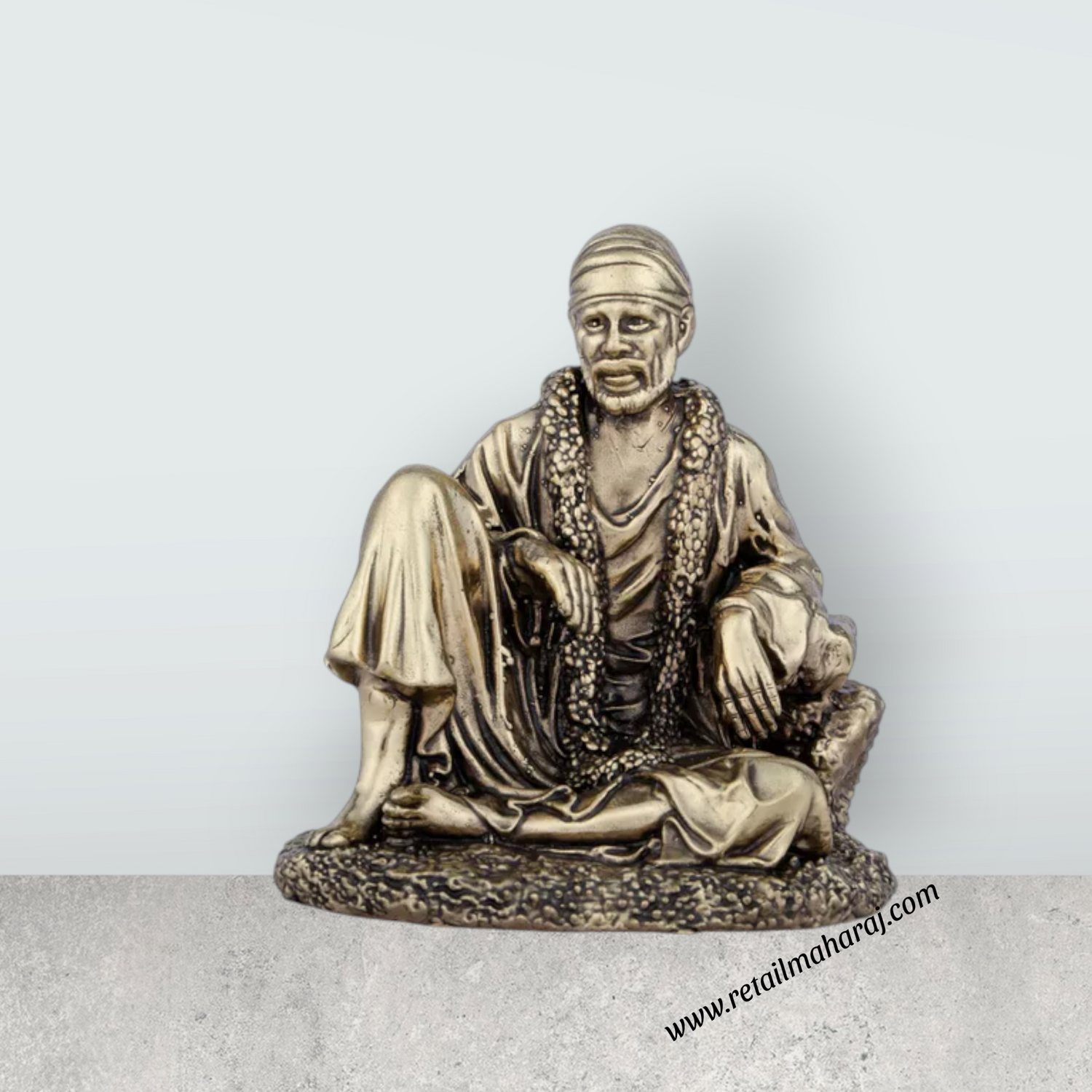 Saibaba Statue - 4 x 3.25 Inches | Saibaba Sitting Idol/ Brass Idol/ Sai Baba Vigraham for Pooja/ 280 Gms Approx - Retail Maharaj