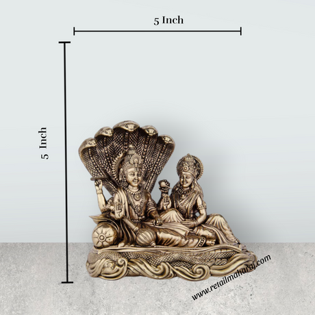 Laxmi Vishnu Idol - 5 x 5 Inches | Vishnu Lakshmi Sheshnag Statue/ Brass Idol for Pooja/ 565 Gms Approx - Retail Maharaj