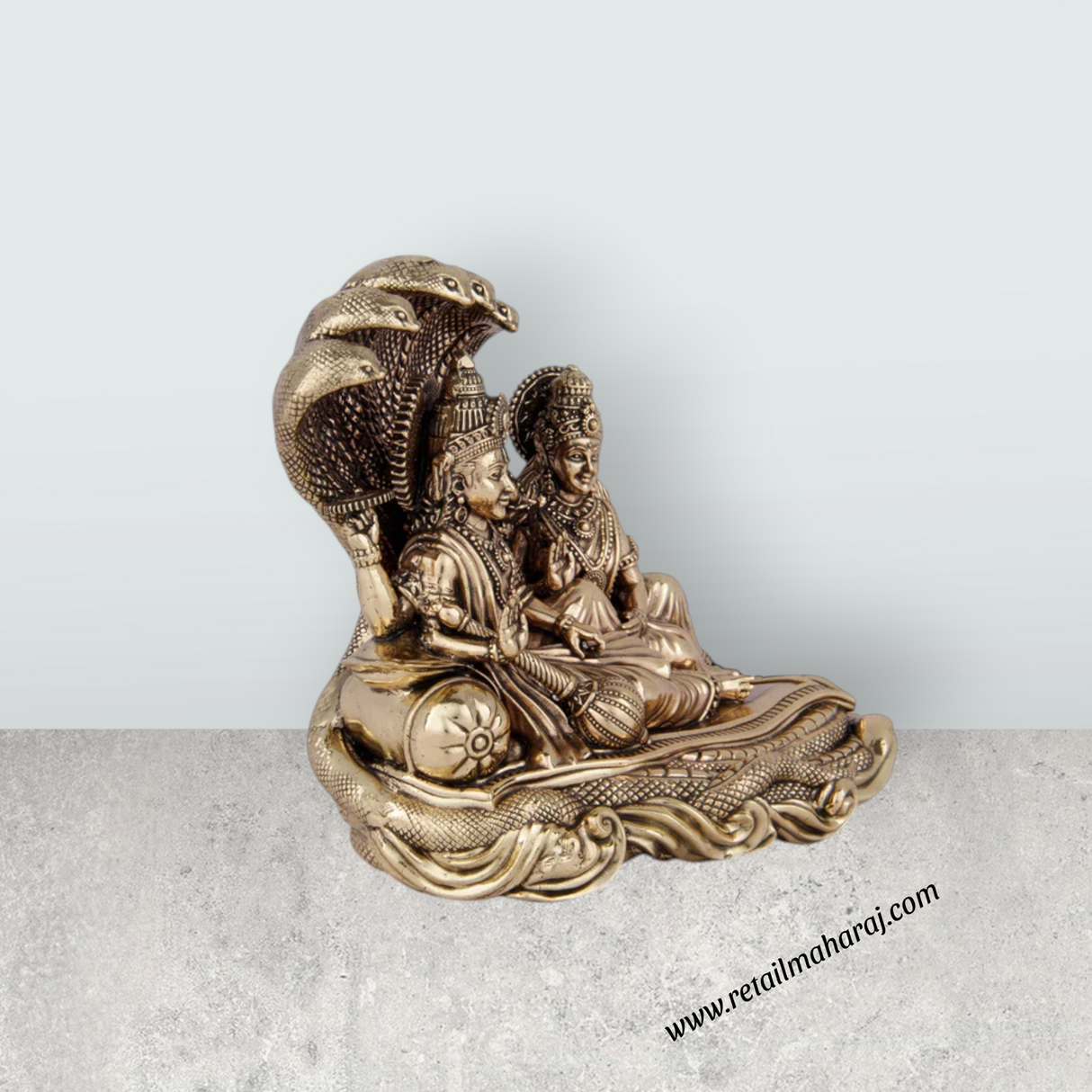 Laxmi Vishnu Idol - 5 x 5 Inches | Vishnu Lakshmi Sheshnag Statue/ Brass Idol for Pooja/ 565 Gms Approx - Retail Maharaj
