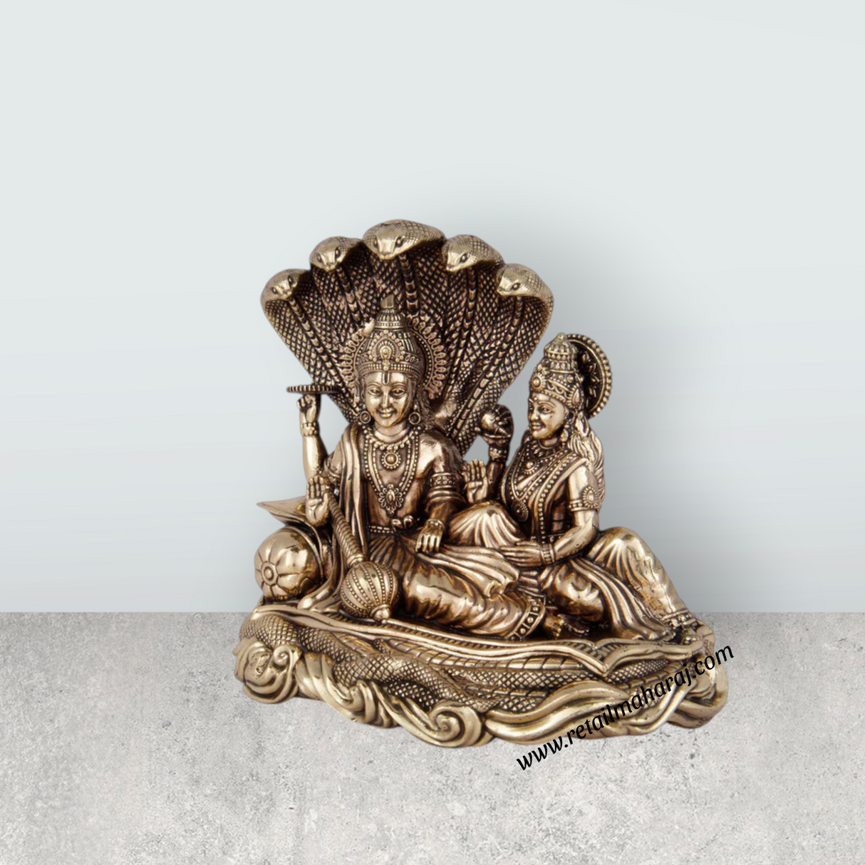 Laxmi Vishnu Idol - 5 x 5 Inches | Vishnu Lakshmi Sheshnag Statue/ Brass Idol for Pooja/ 565 Gms Approx - Retail Maharaj