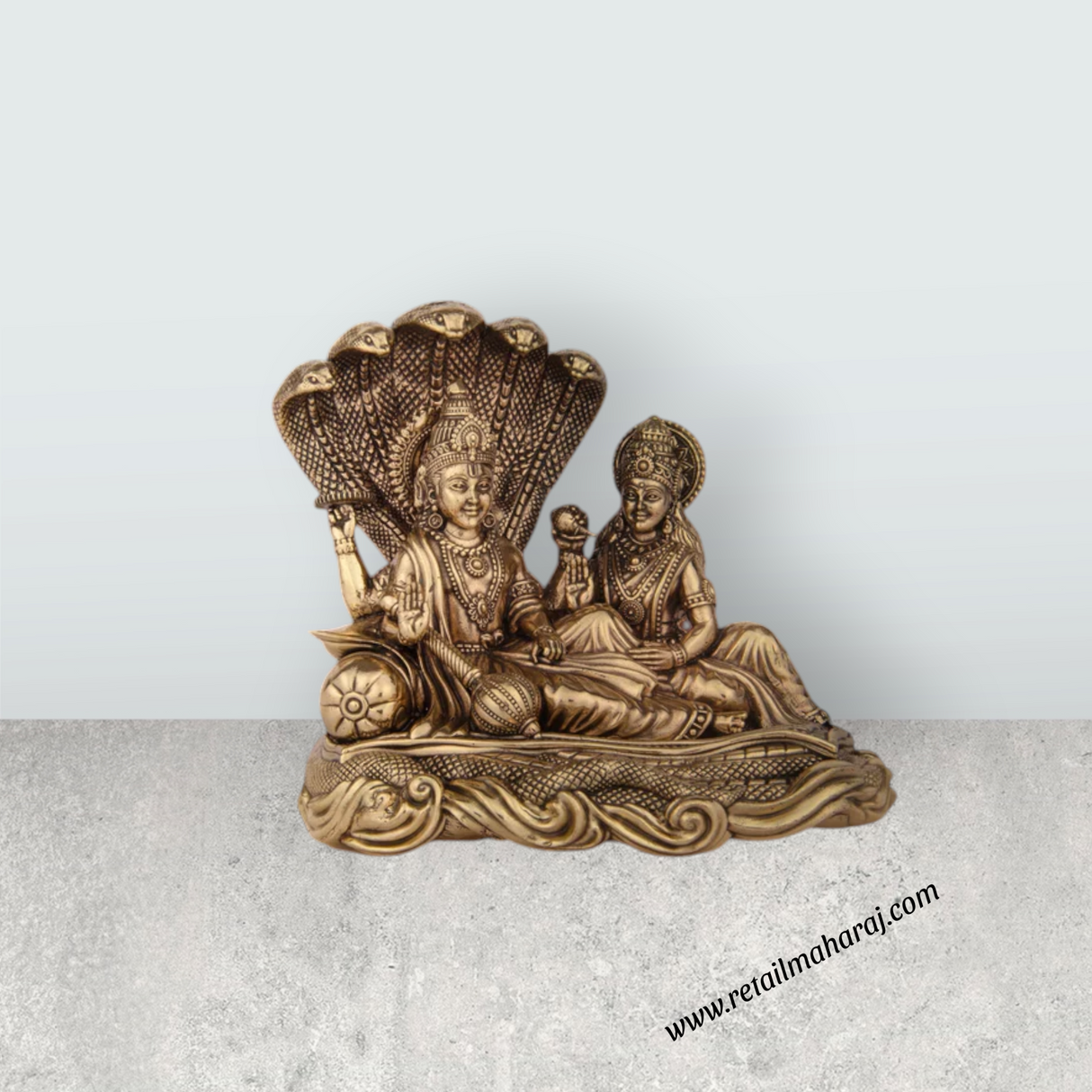 Laxmi Vishnu Idol - 5 x 5 Inches | Vishnu Lakshmi Sheshnag Statue/ Brass Idol for Pooja/ 565 Gms Approx - Retail Maharaj