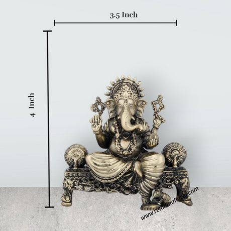 Ganesh Murti - 4 x 3.5 Inches | Brass Vinayaka Idol/ Ganesha Sitting On Sinhasan/ 310 Gms Approx - Retail Maharaj