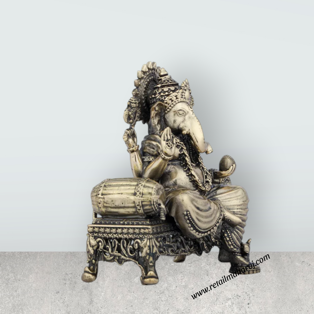 Ganesh Murti - 4 x 3.5 Inches | Brass Vinayaka Idol/ Ganesha Sitting On Sinhasan/ 310 Gms Approx - Retail Maharaj