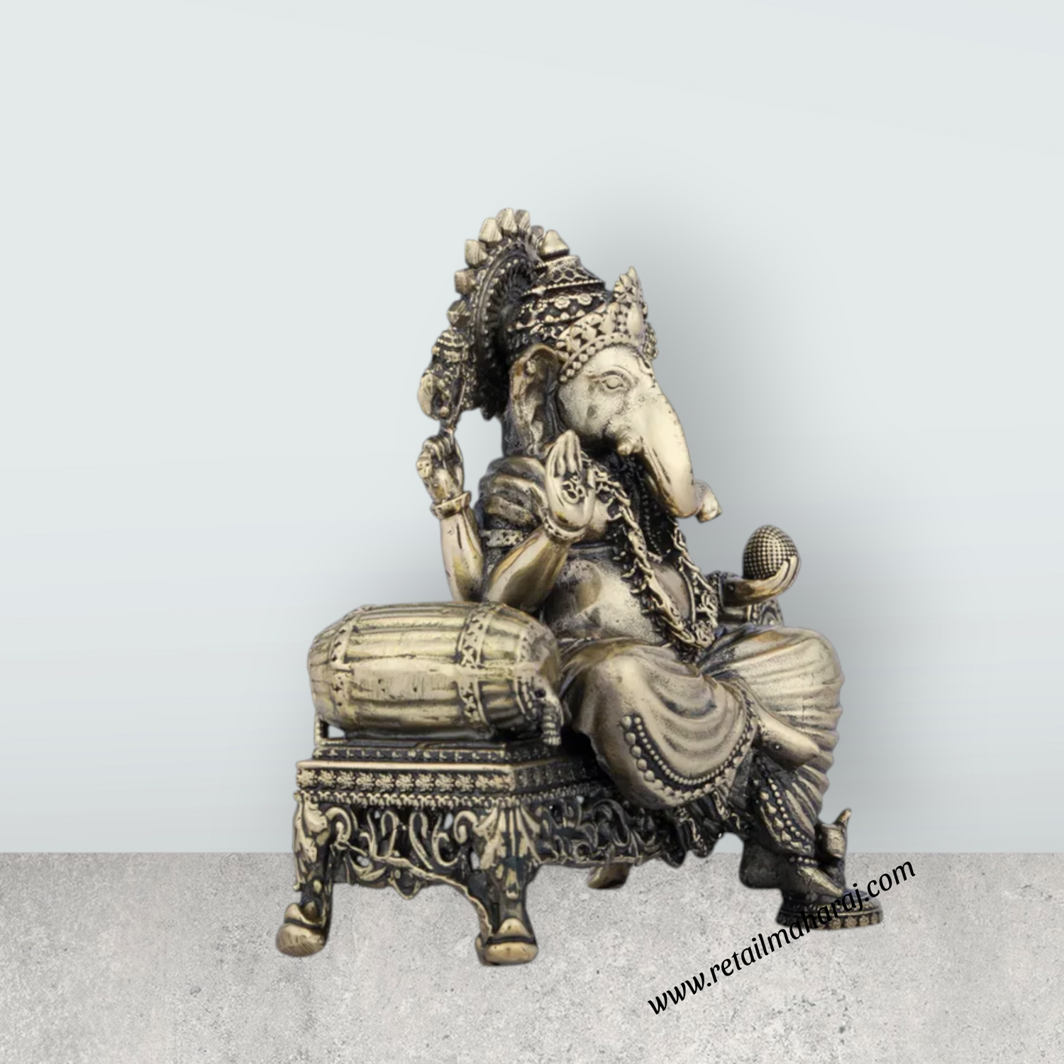 Ganesh Murti - 4 x 3.5 Inches | Brass Vinayaka Idol/ Ganesha Sitting On Sinhasan/ 310 Gms Approx - Retail Maharaj