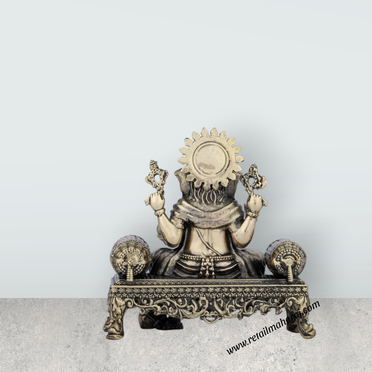 Ganesh Murti - 4 x 3.5 Inches | Brass Vinayaka Idol/ Ganesha Sitting On Sinhasan/ 310 Gms Approx - Retail Maharaj