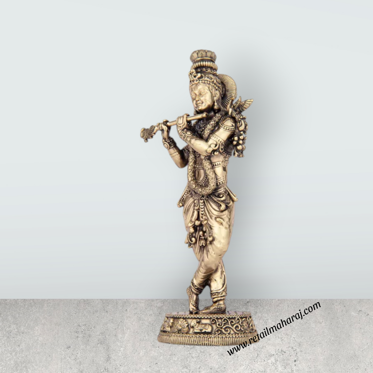 Krishnan Statue - 5 x 2.5 Inches | Brass idol/ Krishna Flute Statue for Pooja/ 155 Gms Approx - Retail Maharaj