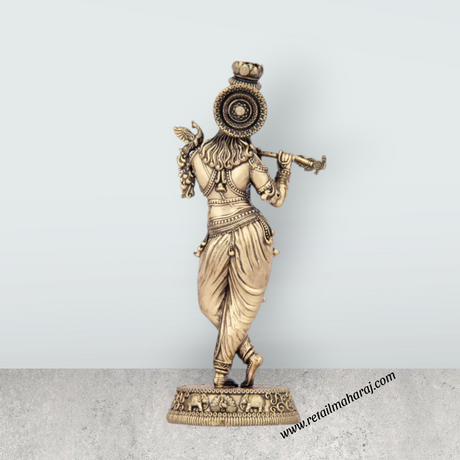 Krishnan Statue - 5 x 2.5 Inches | Brass idol/ Krishna Flute Statue for Pooja/ 155 Gms Approx - Retail Maharaj