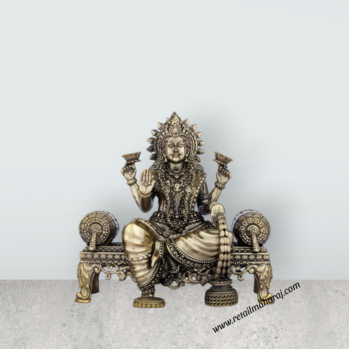 Laxmi Devi Statue - 5.5 x 5.5 Inches | Brass Idol/ Lakshmi Statue Sitting On Sinhasan/ 770 Gms Approx